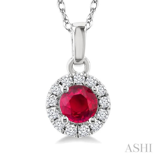 Round Shape Gemstone & Halo Diamond Pendant