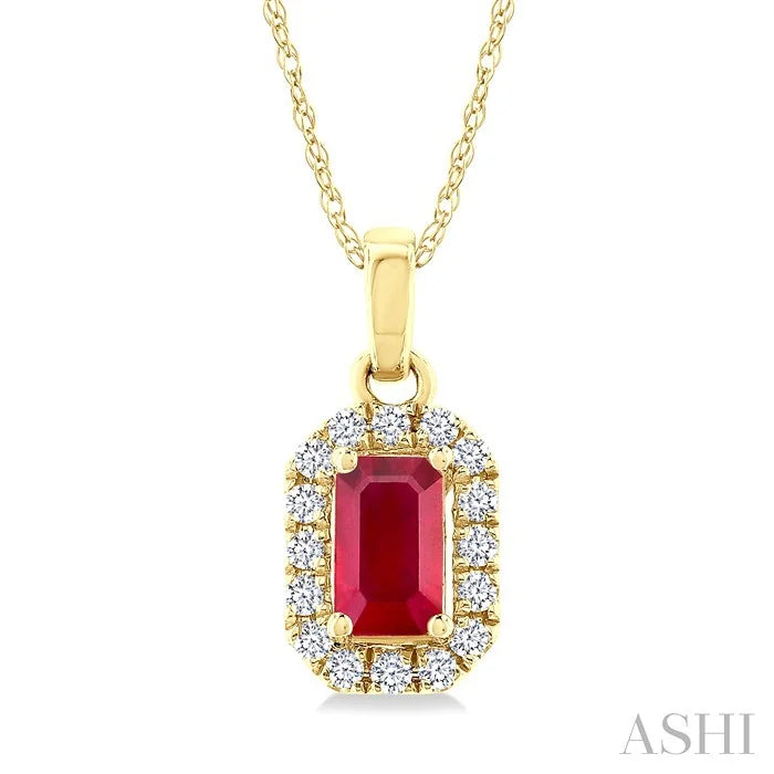 Emerald Shape Gemstone & Halo Diamond Pendant
