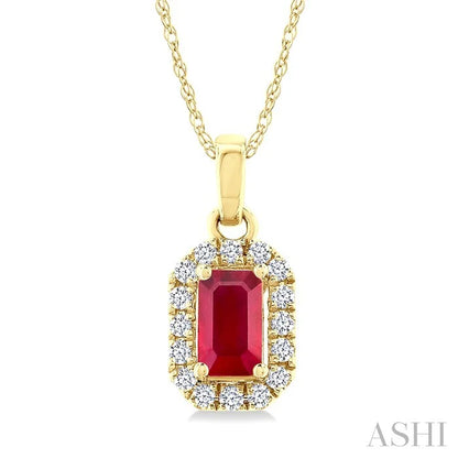 Emerald Shape Gemstone & Halo Diamond Pendant
