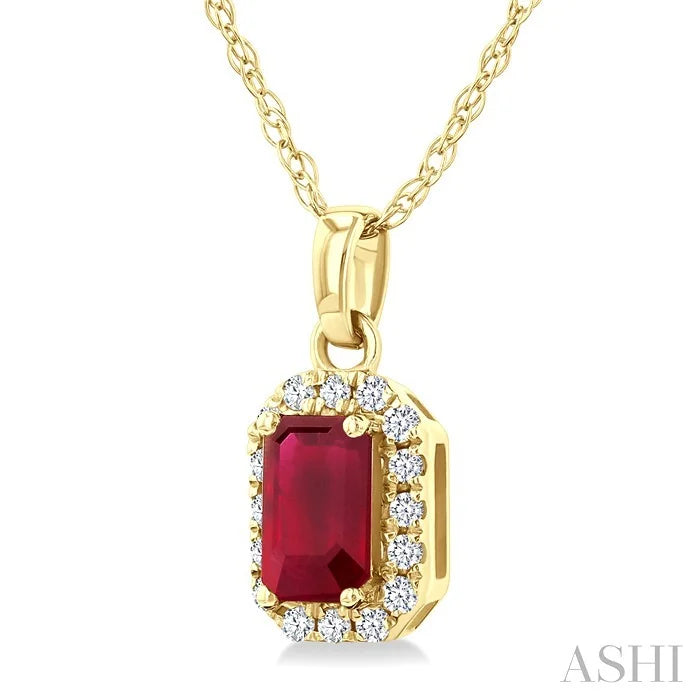 Emerald Shape Gemstone & Halo Diamond Pendant
