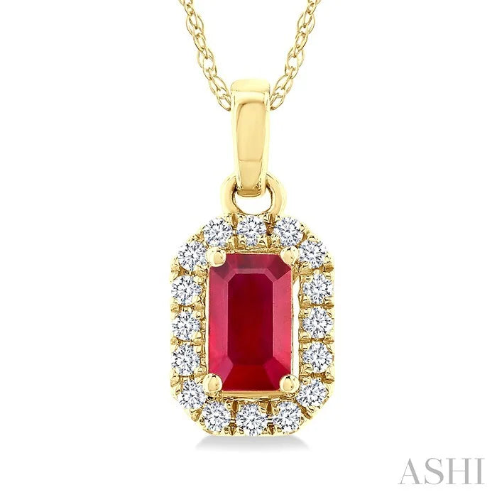 Emerald Shape Gemstone & Halo Diamond Pendant
