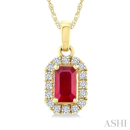 Emerald Shape Gemstone & Halo Diamond Pendant