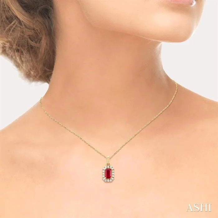 Emerald Shape Gemstone & Halo Diamond Pendant