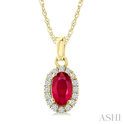 Oval Shape Gemstone & Halo Diamond Pendant
