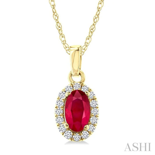 Oval Shape Gemstone & Halo Diamond Pendant