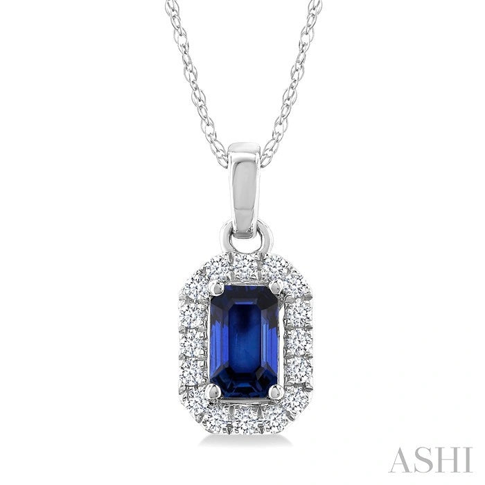 Emerald Shape Gemstone & Halo Diamond Pendant