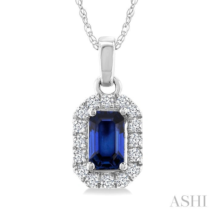 Emerald Shape Gemstone & Halo Diamond Pendant