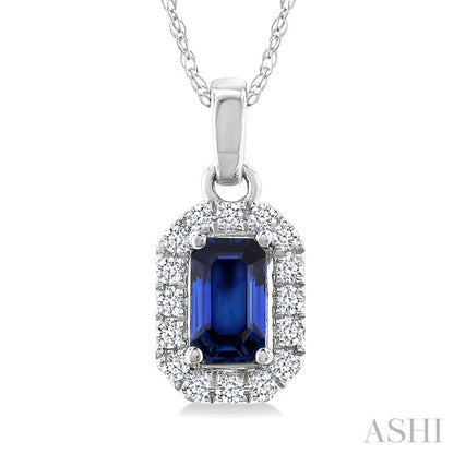 Emerald Shape Gemstone & Halo Diamond Pendant