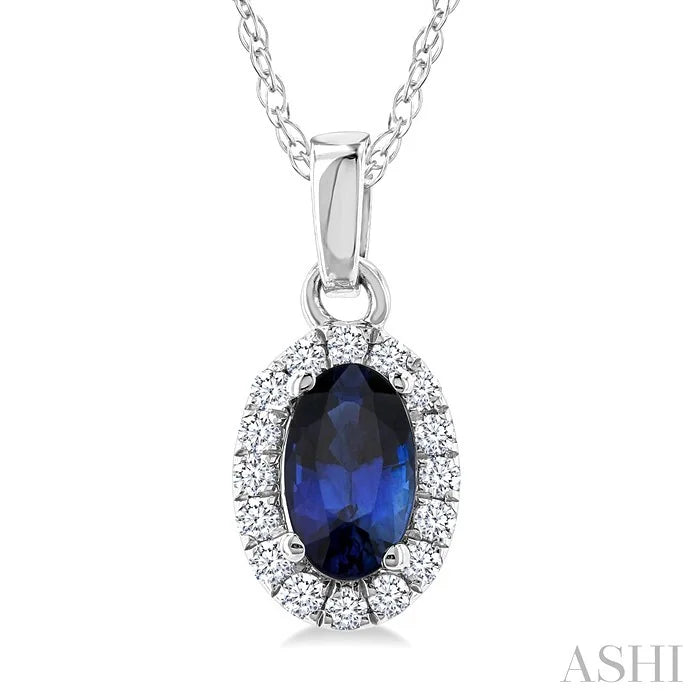 Oval Shape Gemstone & Halo Diamond Pendant