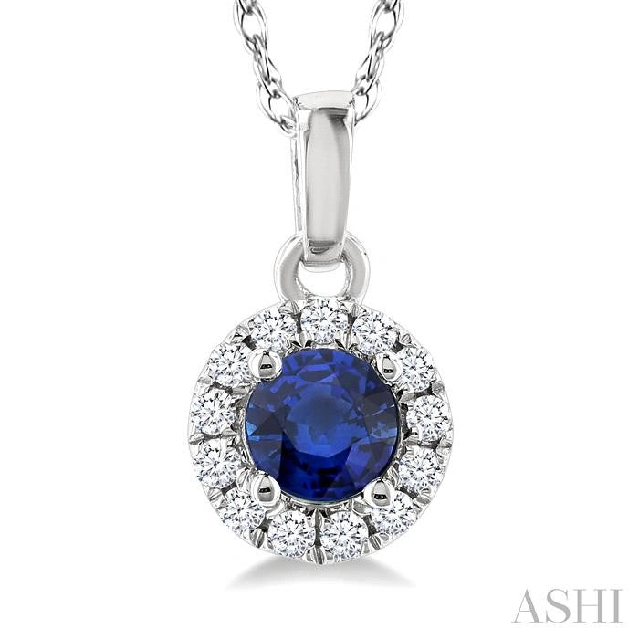 Round Shape Gemstone & Halo Diamond Pendant