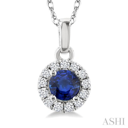 Round Shape Gemstone & Halo Diamond Pendant
