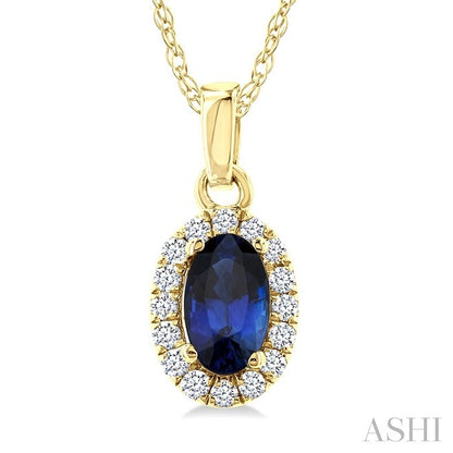 Oval Shape Gemstone & Halo Diamond Pendant