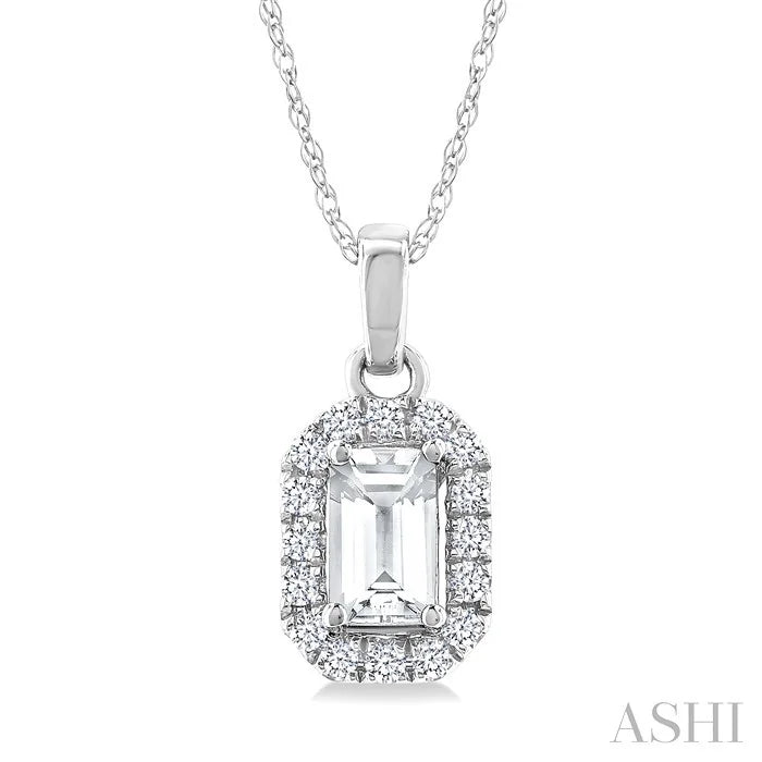Emerald Shape Gemstone & Halo Diamond Pendant