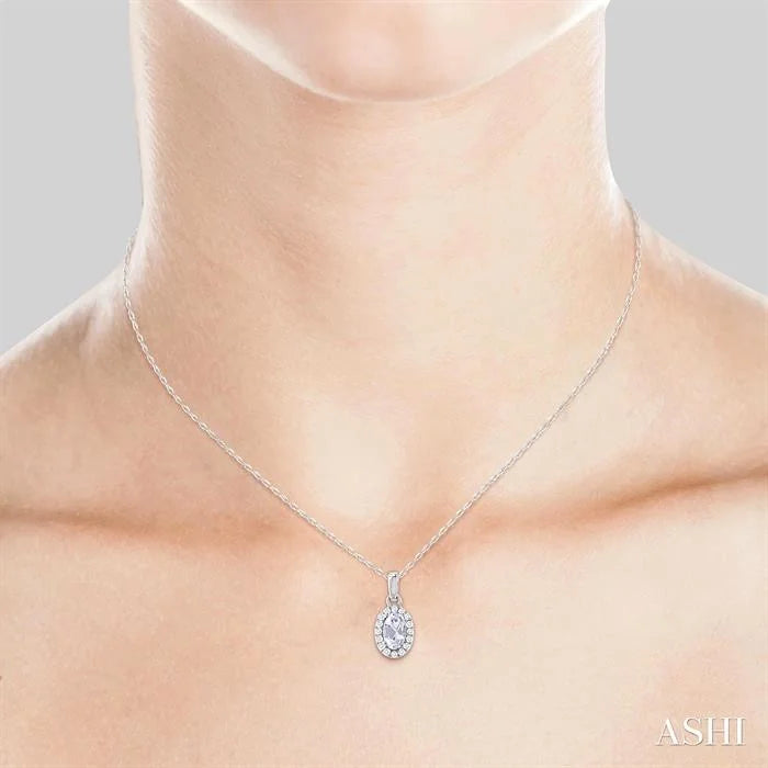 Oval Shape Gemstone & Halo Diamond Pendant