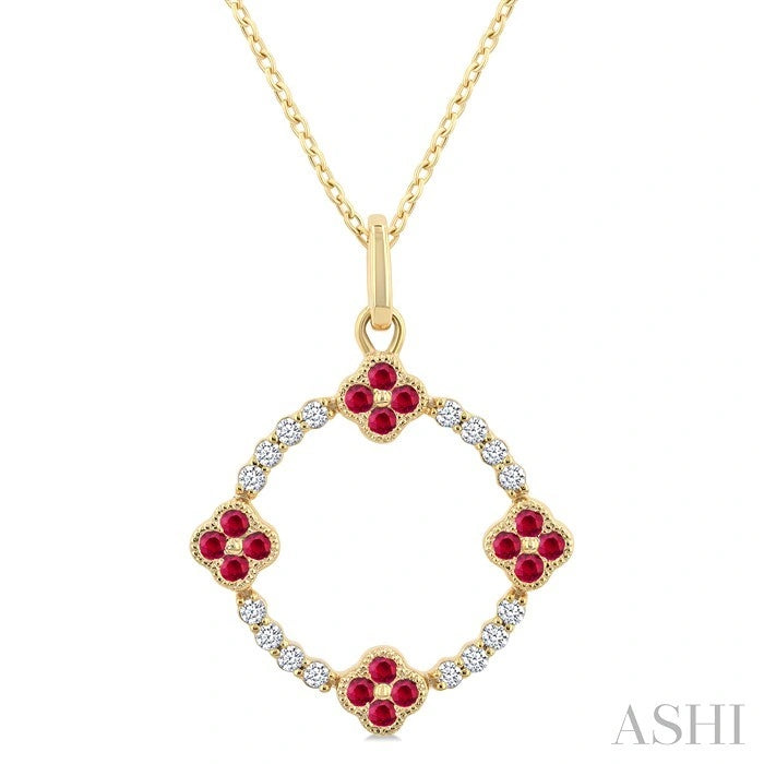 Clover Circle Gemstone & Diamond Pendant