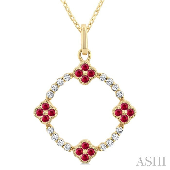 Clover Circle Gemstone & Diamond Pendant