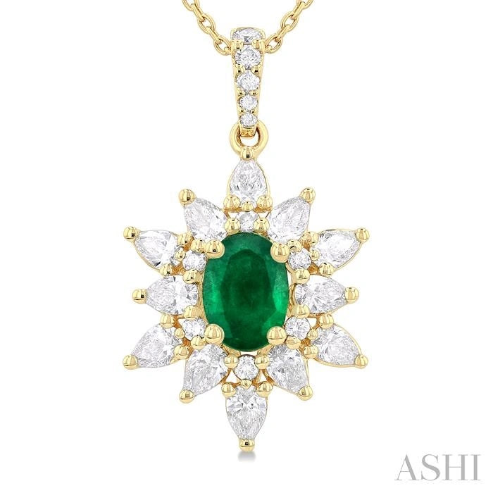 Oval Shape Gemstone & Halo Diamond Pendant