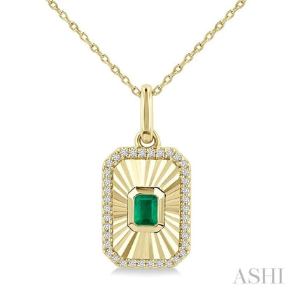 Emerald Shape Fluted Medallion Gemstone & Diamond Pendant