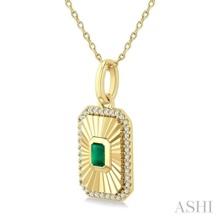 Emerald Shape Fluted Medallion Gemstone & Diamond Pendant