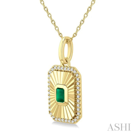 Emerald Shape Fluted Medallion Gemstone & Diamond Pendant