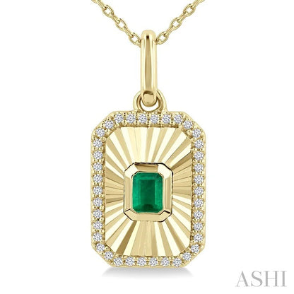 Emerald Shape Fluted Medallion Gemstone & Diamond Pendant