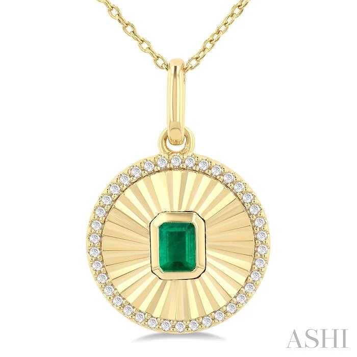 Round Shape Fluted Medallion Gemstone & Diamond Pendant