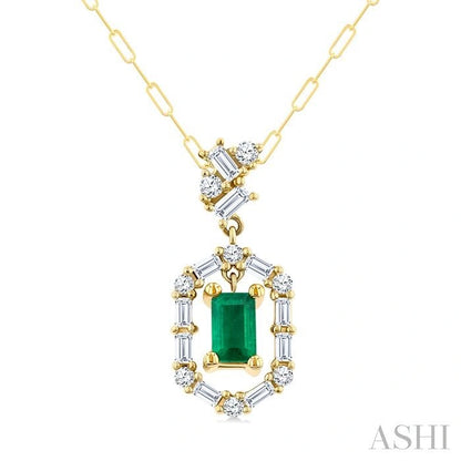 Emerald Shape Gemstone & Diamond Fashion Pendant