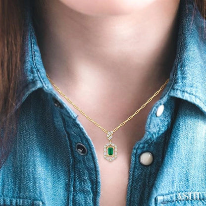 Emerald Shape Gemstone & Diamond Fashion Pendant