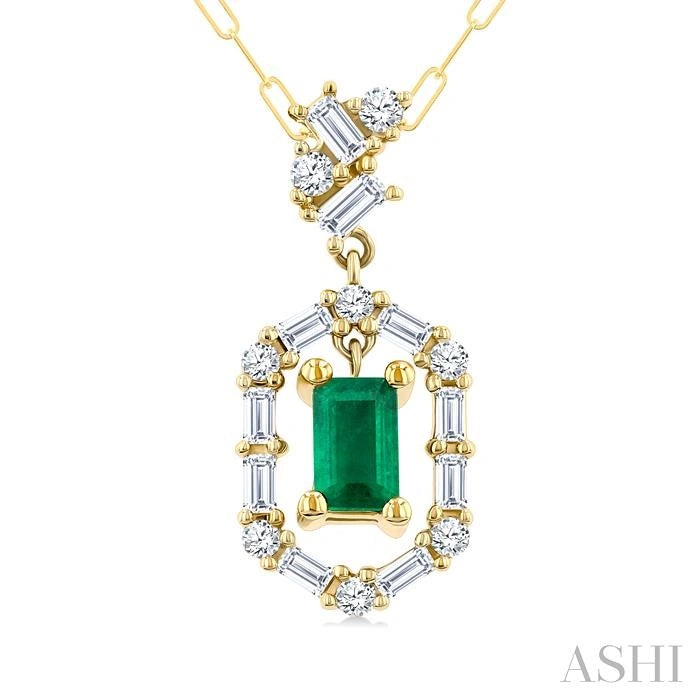 Emerald Shape Gemstone & Diamond Fashion Pendant