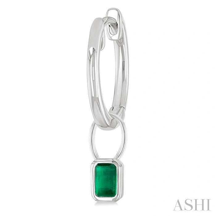 Emerald Shape Bezel Set Gemstone Huggie Fashion Earrings