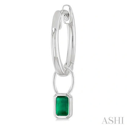 Emerald Shape Bezel Set Gemstone Huggie Fashion Earrings