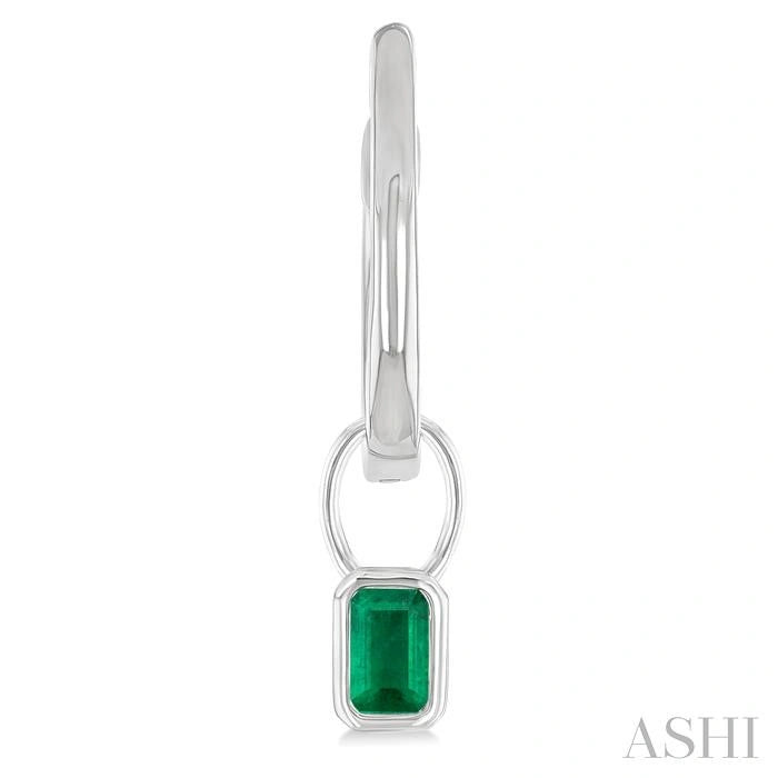 Emerald Shape Bezel Set Gemstone Huggie Fashion Earrings