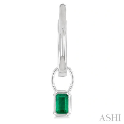 Emerald Shape Bezel Set Gemstone Huggie Fashion Earrings