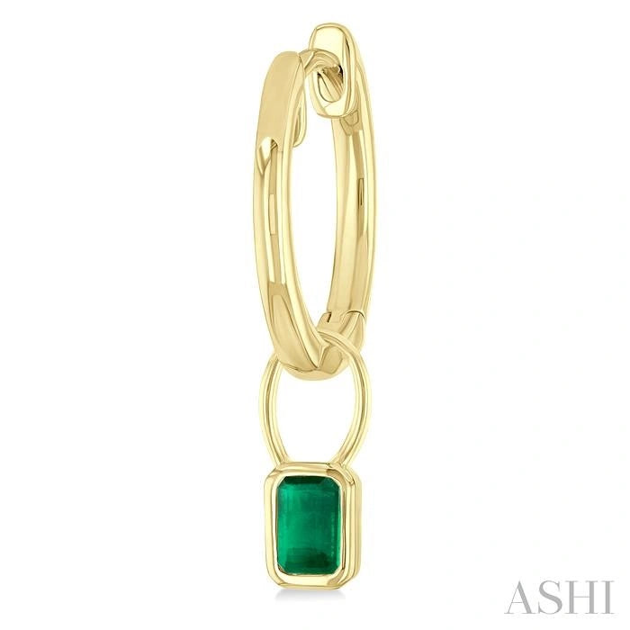 Emerald Shape Bezel Set Gemstone Huggie Fashion Earrings