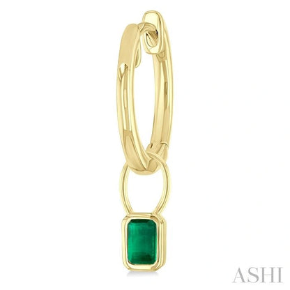 Emerald Shape Bezel Set Gemstone Huggie Fashion Earrings
