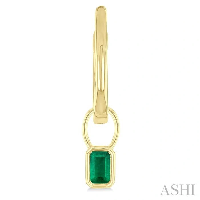 Emerald Shape Bezel Set Gemstone Huggie Fashion Earrings