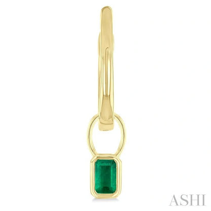 Emerald Shape Bezel Set Gemstone Huggie Fashion Earrings
