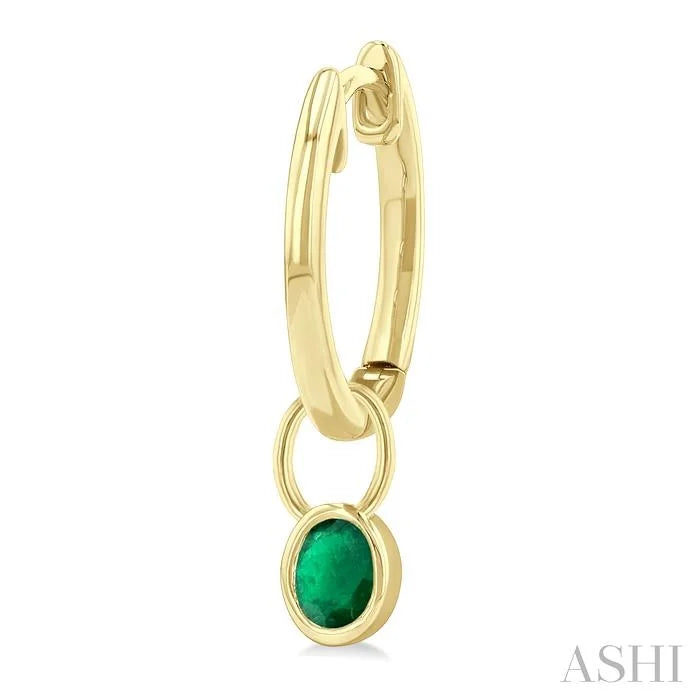 Oval Shape Bezel Set Gemstone Huggie Fashion Earrings