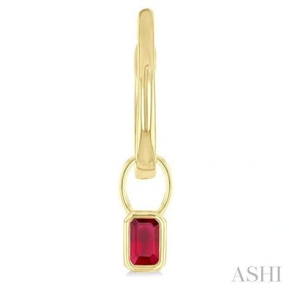Emerald Shape Bezel Set Gemstone Huggie Fashion Earrings