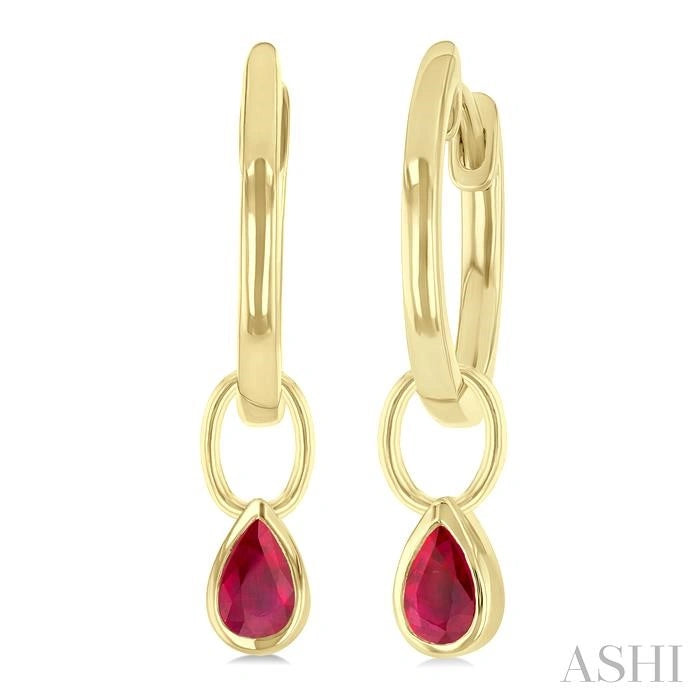 Pear Shape Bezel Set Gemstone Huggie Fashion Earrings