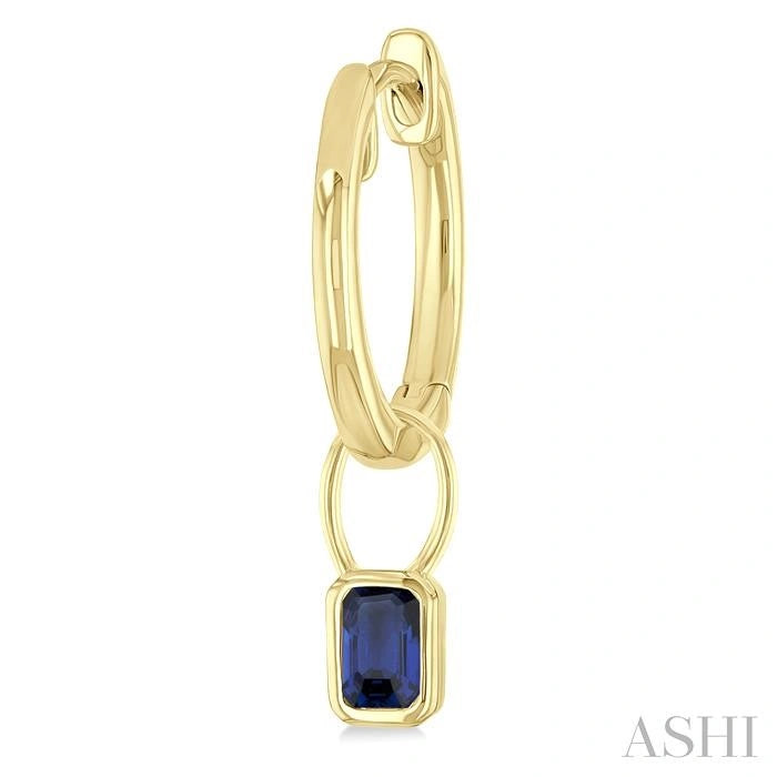 Emerald Shape Bezel Set Gemstone Huggie Fashion Earrings