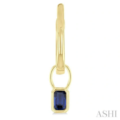 Emerald Shape Bezel Set Gemstone Huggie Fashion Earrings