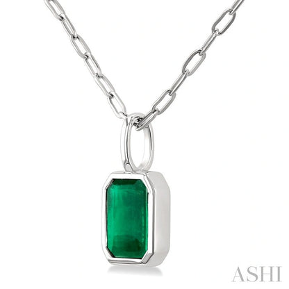 Emerald Shape Bezel Set Paperclip Gemstone Fashion Pendant
