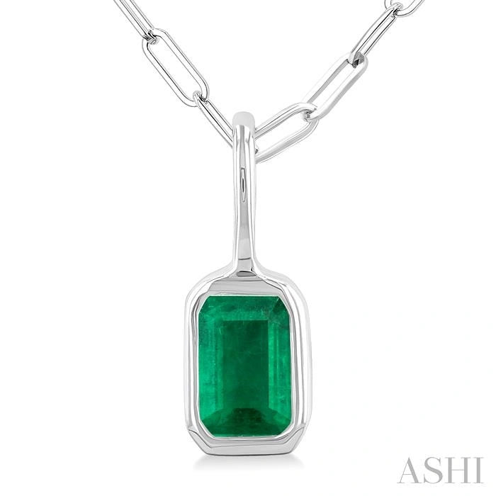 Emerald Shape Bezel Set Paperclip Gemstone Fashion Pendant