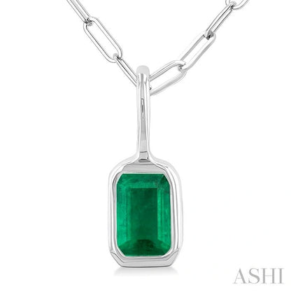 Emerald Shape Bezel Set Paperclip Gemstone Fashion Pendant