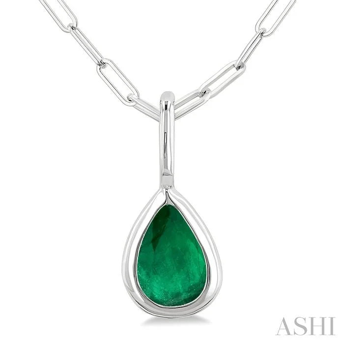 Pear Shape Bezel Set Paperclip Gemstone Fashion Pendant