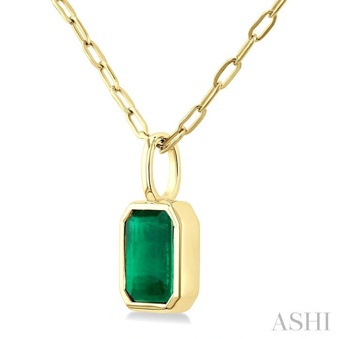 Emerald Shape Bezel Set Paperclip Gemstone Fashion Pendant