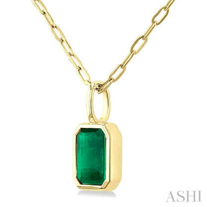 Emerald Shape Bezel Set Paperclip Gemstone Fashion Pendant