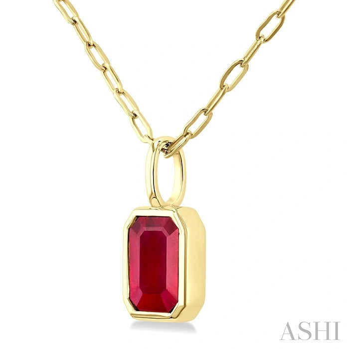 Emerald Shape Bezel Set Paperclip Gemstone Fashion Pendant