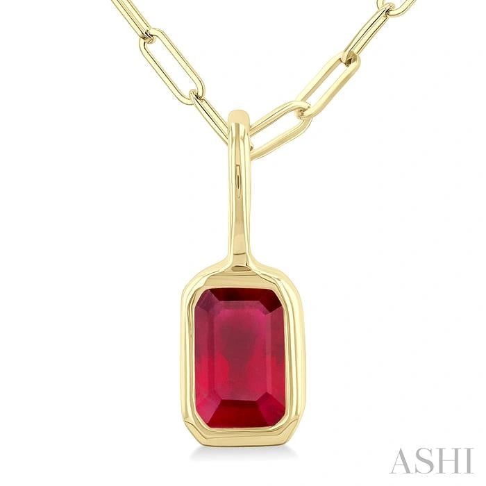 Emerald Shape Bezel Set Paperclip Gemstone Fashion Pendant